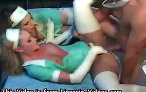 Nurse threesome in latex lingerie and gloves