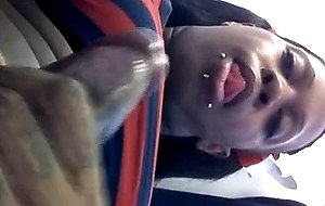 Ebony tg stroking huge cock in bathroom