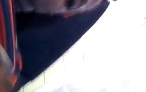 Ebony tg stroking huge cock in bathroom