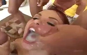 Really sexy brunette swallowing cum