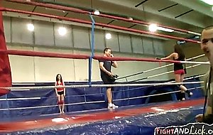 Young wrestling dyke drilled with strapon 