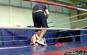 Young wrestling dyke drilled with strapon 