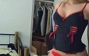 Blonde teenager masturbates on webcam