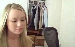 Blonde teenager masturbates on webcam