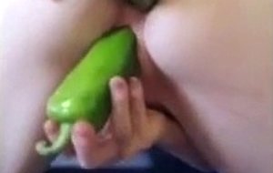 Fucking my pussy and asshole with honey peppers and wishing it