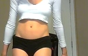Brunette teen tgirl tries to wank on cam
