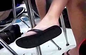 Blonde dangling flip flops
