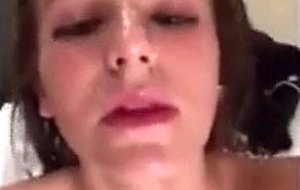 Hot teen with great tits, spit and gagging all ove  