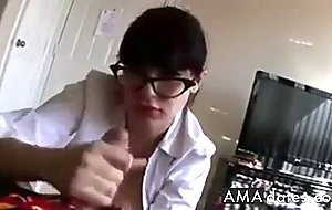 Big tit amateur nerd in office clothes jerk and fa 