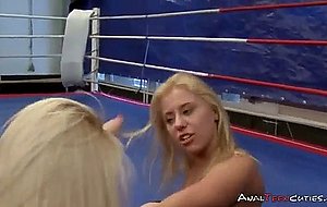 Blonde lesbians wrestling nude in the ring  