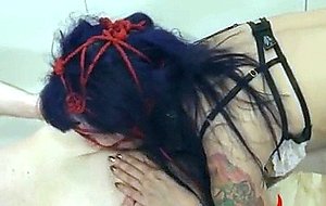 Ropes and vibrators in her deep asshole fucked by a pig
