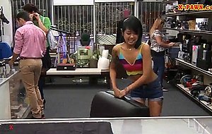 Cute asian girl pawns her massage table and gets fucked