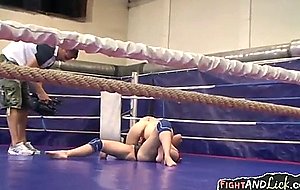 Bigtitted euro pussylicking after wrestle 