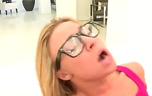 Teen in glasses takes facial from very long dong