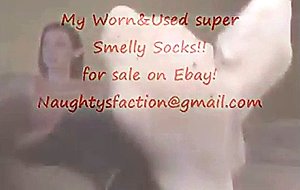 Worn and used smelly white socks  