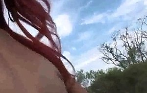 Shemale babe rafaela tugging on her cock outdoors