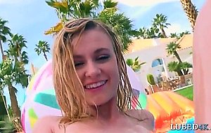 Skinny teen gets her lubed pussy fucked 