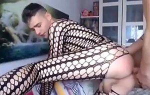 Femboy in body stockings cam show