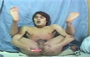 A skinny straight japanese uses a vibrator on his anus