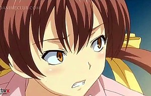 Innocent anime girl fucks big cock between tits and cunt lips