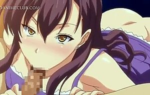 Innocent anime girl fucks big cock between tits and cunt lips