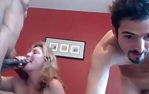 Blond milf play with two big intense cocks live at se 