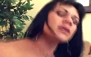 Titty brunette fucked in condom & creamed