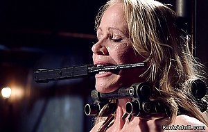 Shaved pussy Milf in device bondage