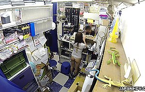 Japanese teen brunette, mikuni maisaki is masturbating at work, uncensored
