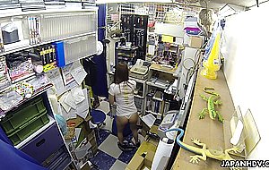 Japanese teen brunette, mikuni maisaki is masturbating at work, uncensored