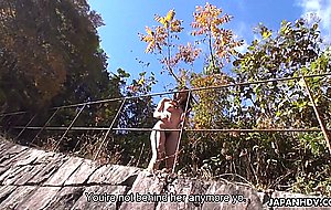 Japanese brunette, maki hojo is nude and masturbating outdoors, uncensored