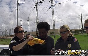 Black suspect got his hard cock sucked on the rooftop by two busty MILFs