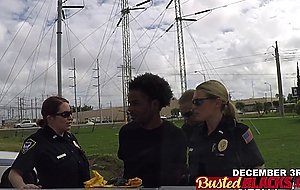 Banging on the rooftop with two stunning female cops and a big black dick