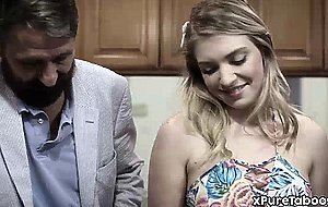 Teen fucked by her daddys old uncle in the kitchen