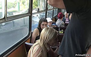 Blonde gets facial in public bus