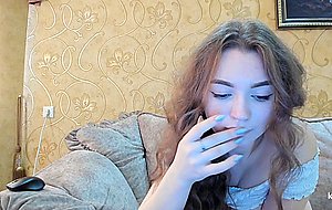 Horny amateur brunette teen teasing on webcam