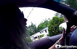 Sensational stepmom has her feet recorded while driving