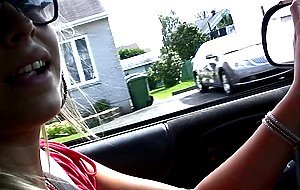 Sexy stepmom shows off feet while driving