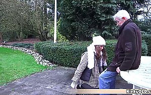 Homeless teen fucks horny grandpa for food outdoor