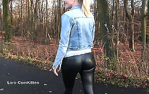 German blonde in tight leather pants