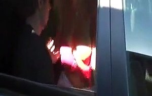 Horny blonde halie blowing bf in the car got caught on tape