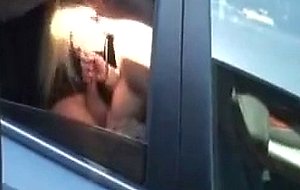 Horny blonde halie blowing bf in the car got caught on tape