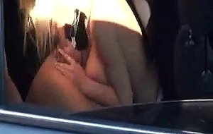Horny blonde halie blowing bf in the car got caught on tape