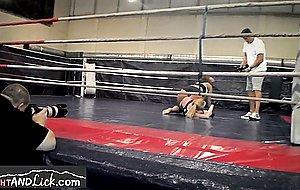 Lesbo babe wrestling her busty opponent  