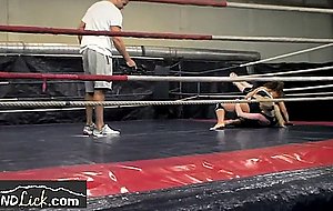Lesbo babe wrestling her busty opponent  