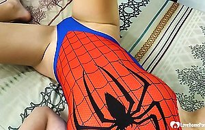 Kinky stepsister in a spiderman outfit gets creamed