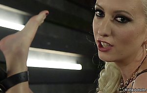 Brunette sub anal fucked by busty lezdom