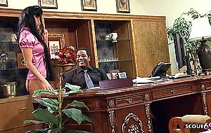 Skinny teen secretary get deep anal by big black cock boss