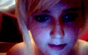 Omegle blonde licks her boobs