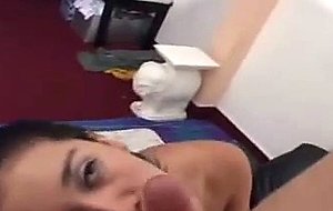 Lara licks and gives long big penis an intense headjob
